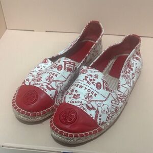 Tory Burch Red and White Graphic Espadrilles